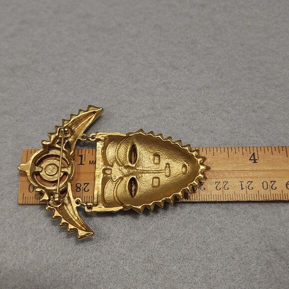 Vintage 1993 Avon Tribal African Aztec Egyptian Inspired Mask Brooch-Earring Set - Picture 7 of 11